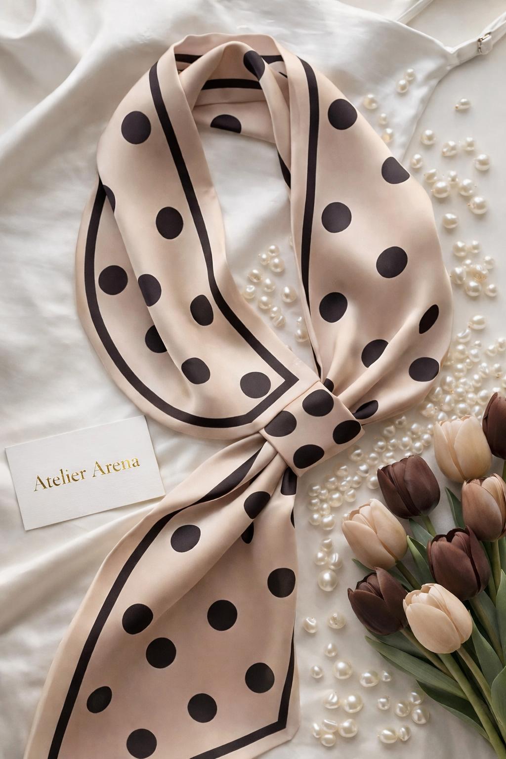 Beige Scarf with Black Dots and Black Border