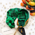 Green Scarf with Leopard Print and Pearl