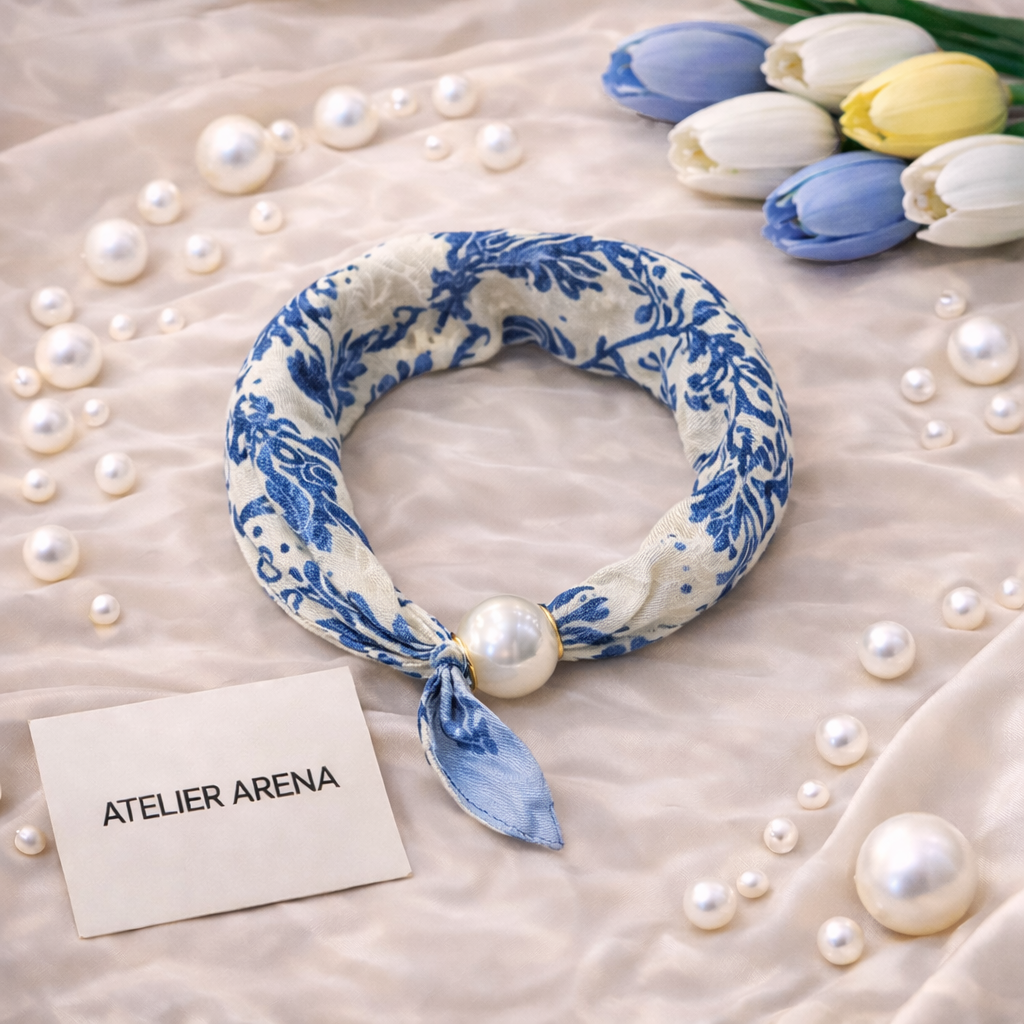 White-Blue Scarf and Pearl