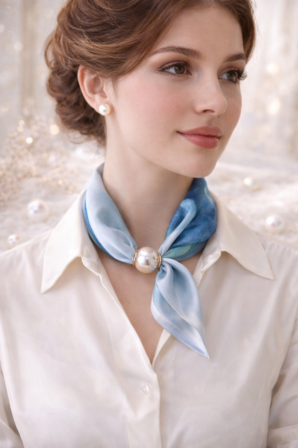 Blue Scarf with Ombré Effect and Pearl