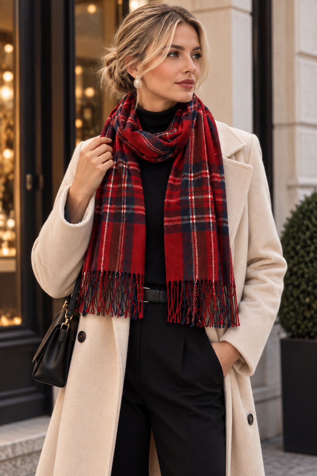 Red Plaid Unisex Scarf – Red & Navy