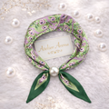 Green-Purple Scarf with Floral Print and Pearl