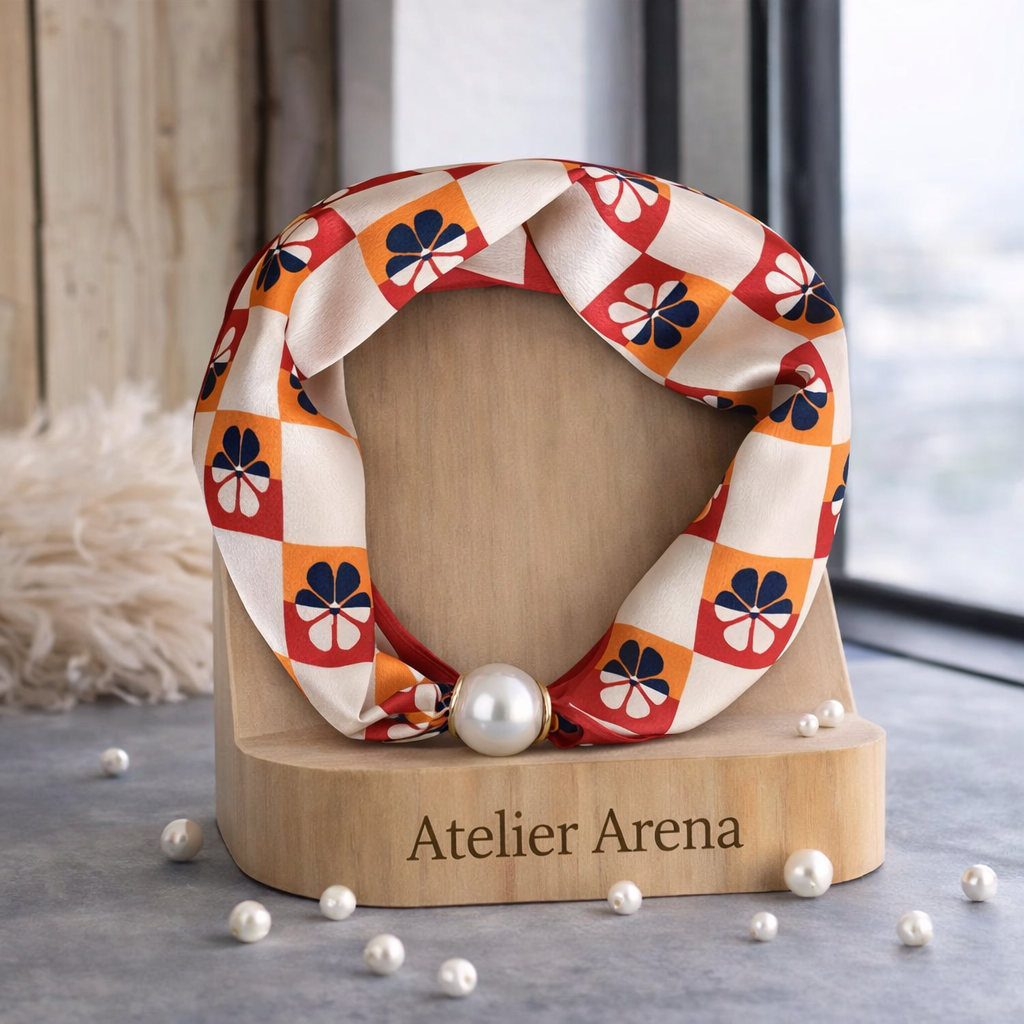 Scarf with Flowers - Orange & Red