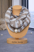 Luxury Striped Scarf with Pearl - Taupe