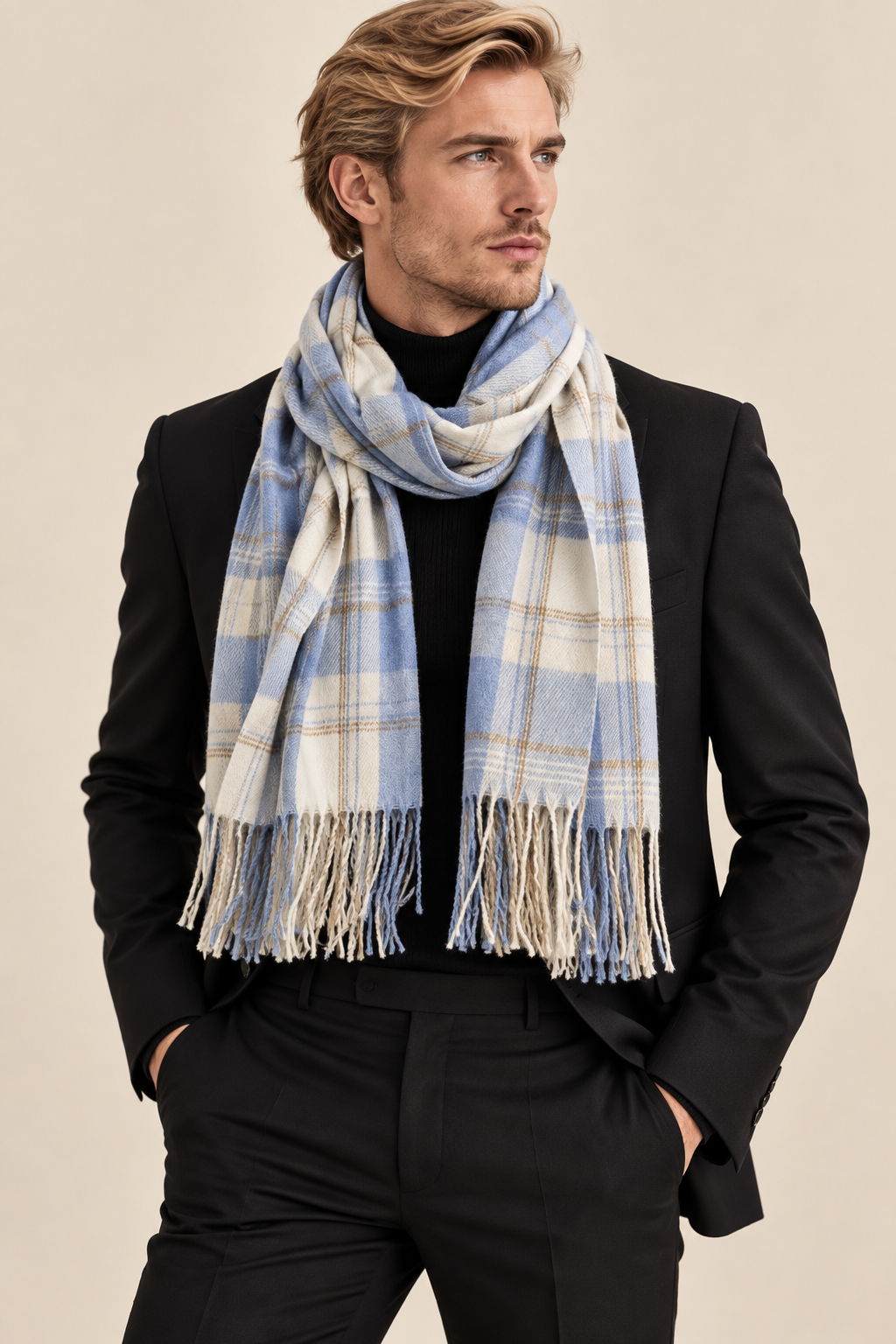 Light Check Unisex Scarf – Light Blue & Cream