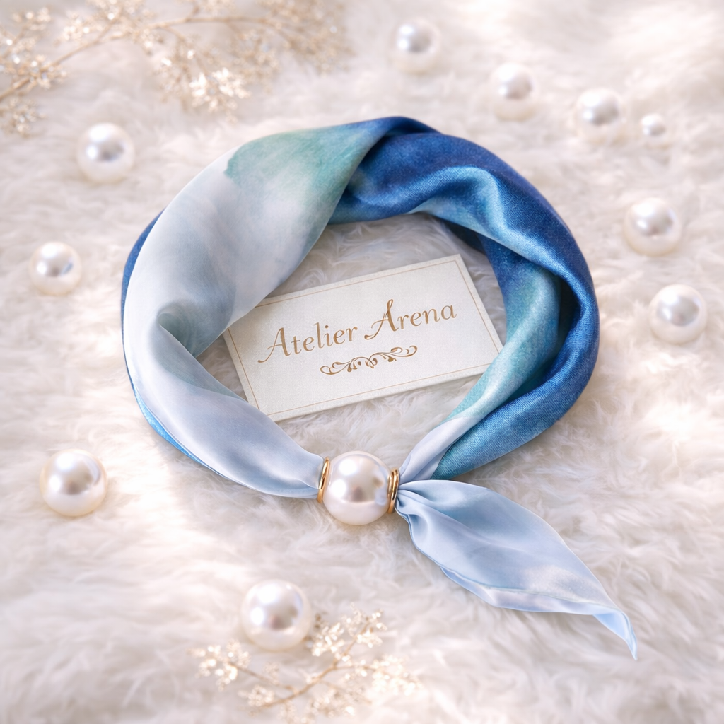 Blue Scarf with Ombré Effect and Pearl