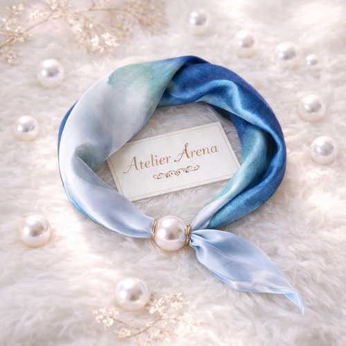 Blue Scarf with Ombré Effect and Pearl