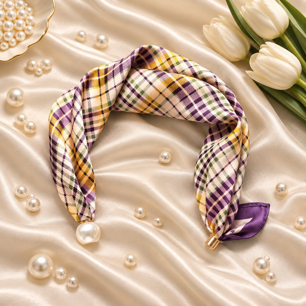 Purple Pearl – Satijnen Sjaal met Parelsluiting
