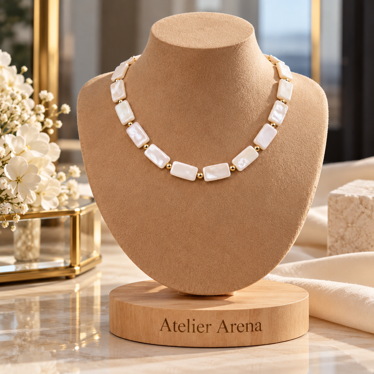 Mother-of-Pearl Necklace with Gold Details