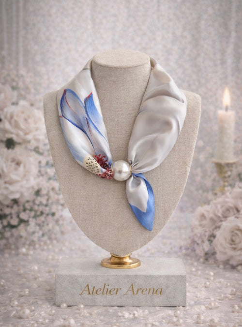 Blue Flower Scarf with Pearl