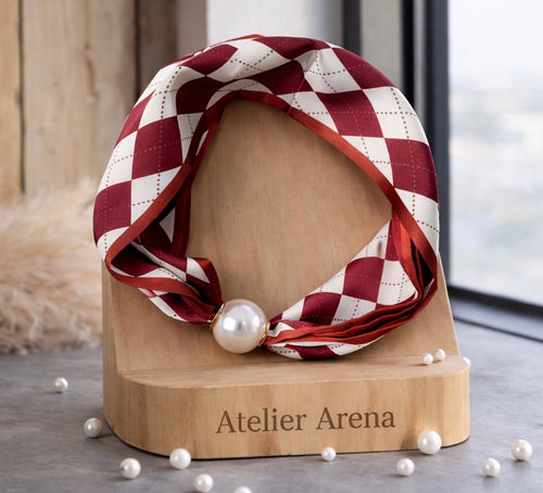 Bordeaux Check Pearl Scarf