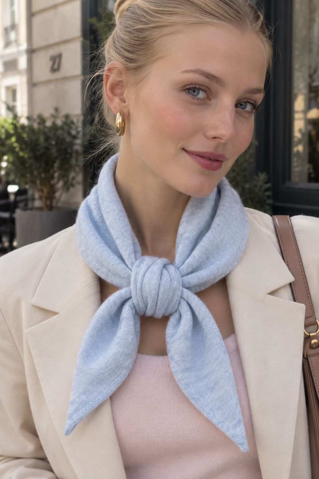 Triangle Scarf Light Blue - Elegant Silky Scarf
