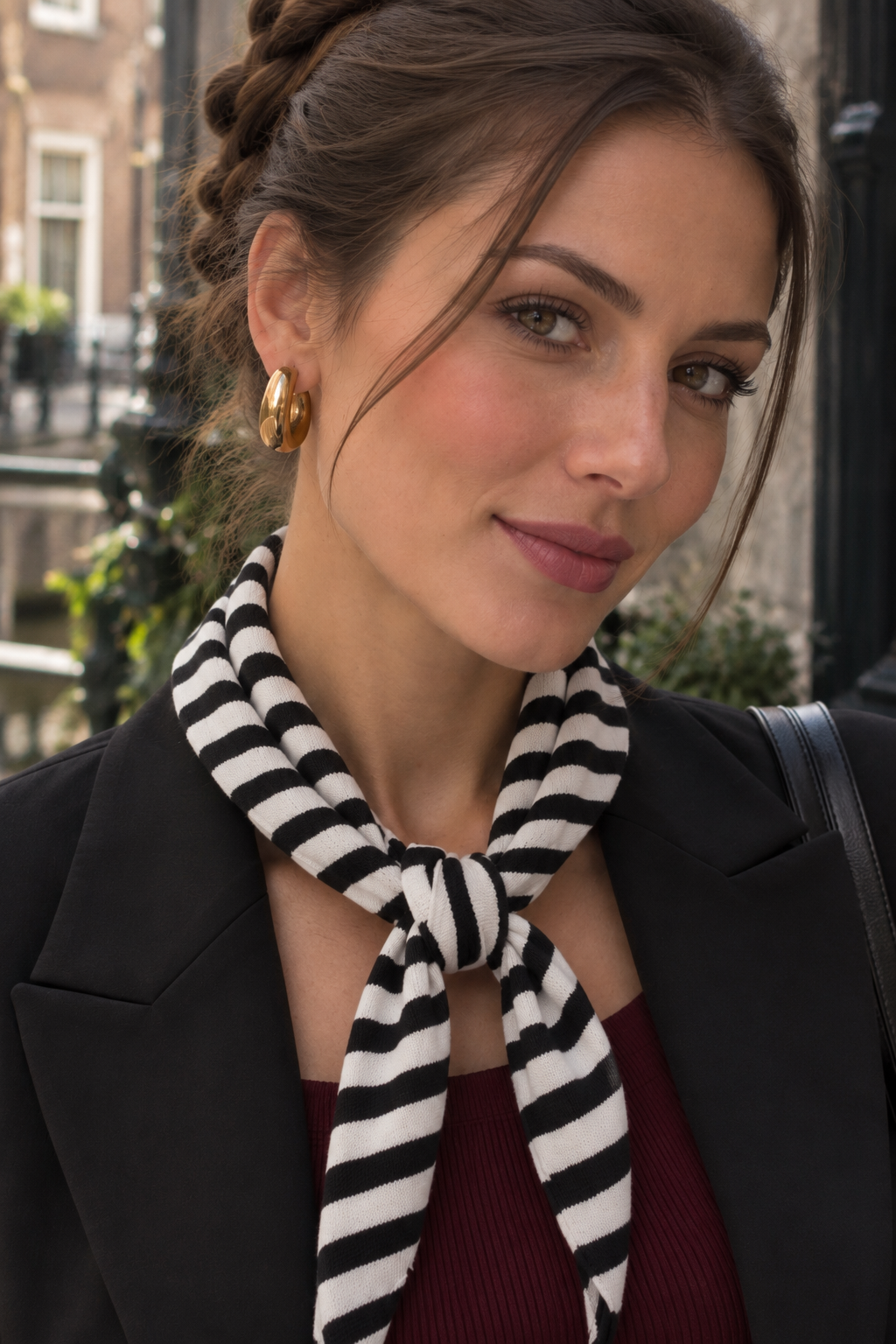 Striped Triangle Scarf - Black and White
