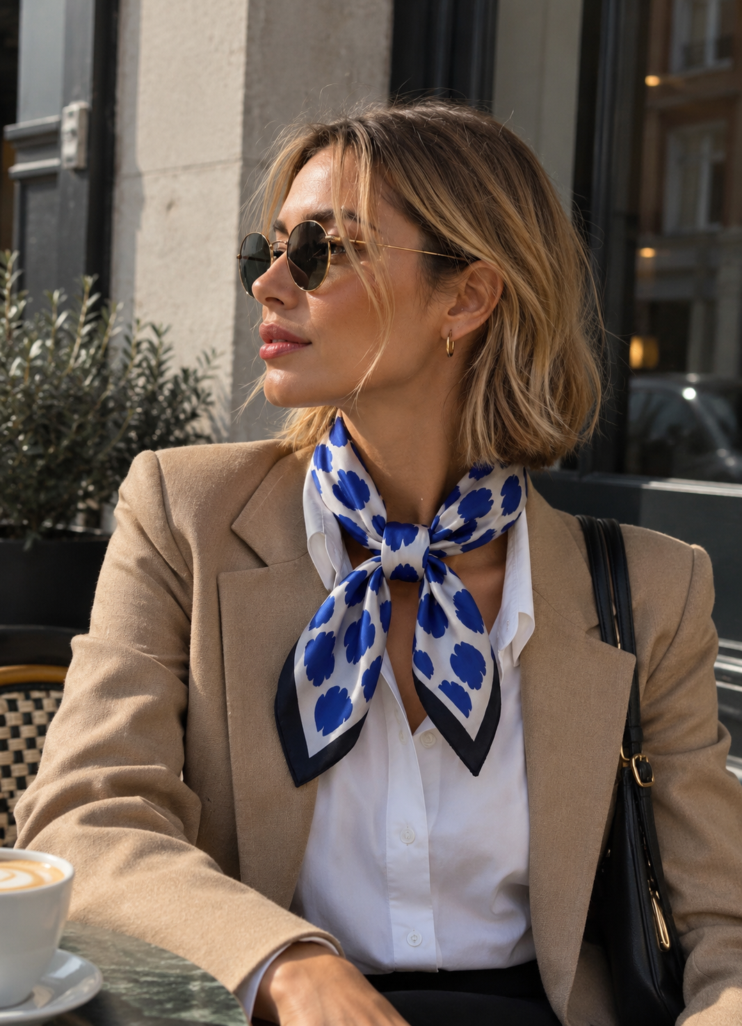 Satin Scarf with Cobalt Blue Floral Print