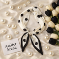 Black and White Polka Dot Scarf with Pearl Detail
