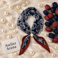 Blue-Burgundy Scarf with Pearl Detail