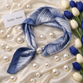 Blue and White Scarf with Pearl Detail