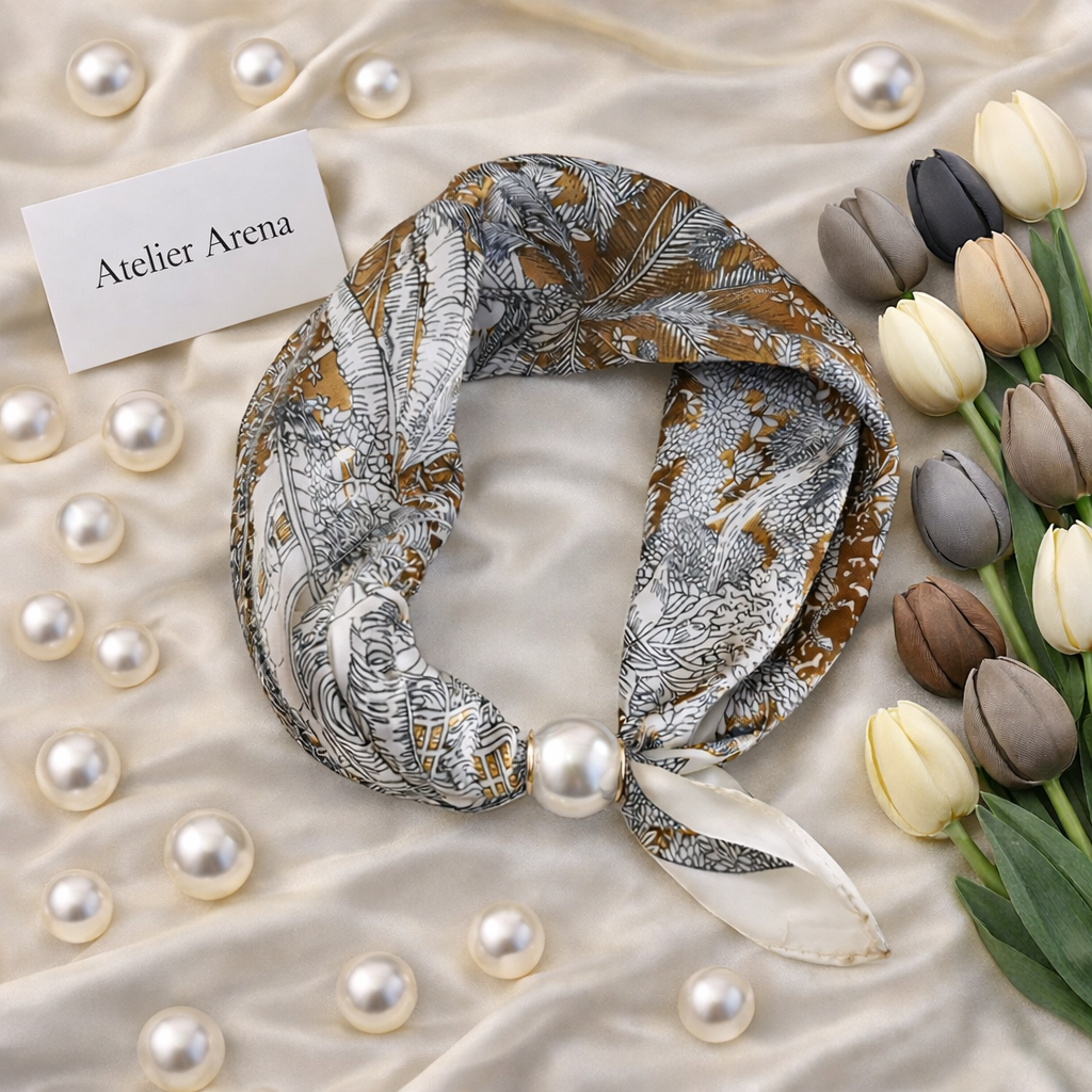 Elegant Grey-Brown Scarf with Pearl