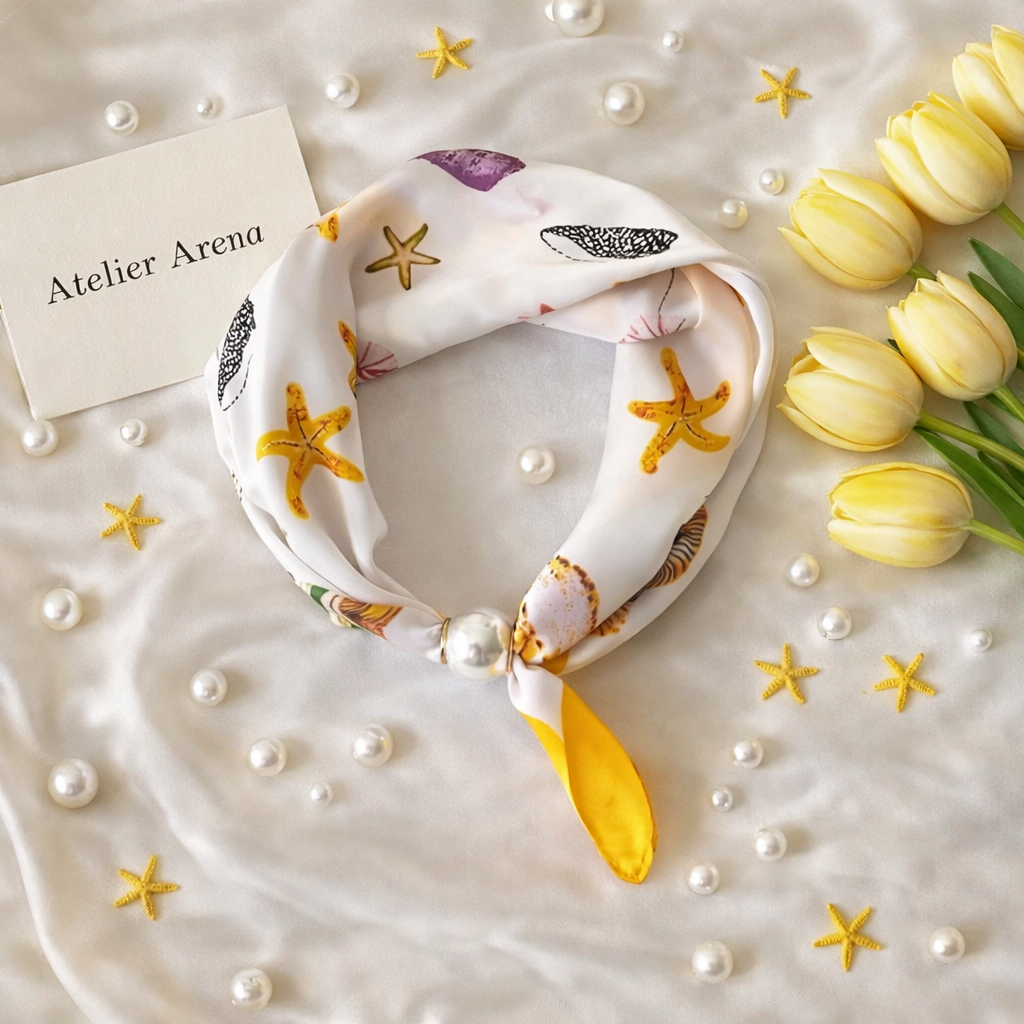 Star print summer scarf with pearl