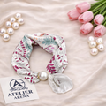 Pink-Red Floral Scarf with Pearl