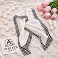 Cream Satin Scarf with Houndstooth Edge