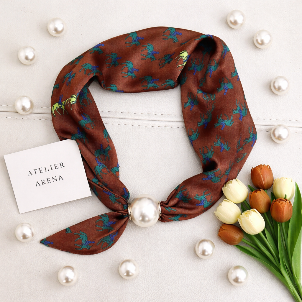Horse print scarf with pearl