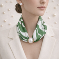 Scarf with Pearl Detail – Green White Pattern