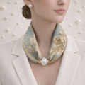 Scarf with Pearl Detail – Green Floral Pattern