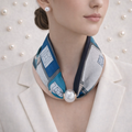 Scarf with Pearl Detail – Blue Grey Pattern