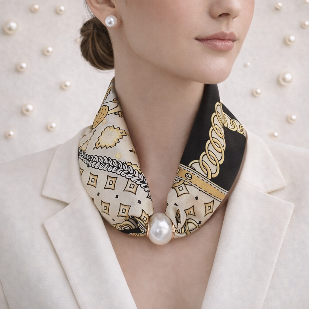 Luxury Beige Black Pearl Scarf
