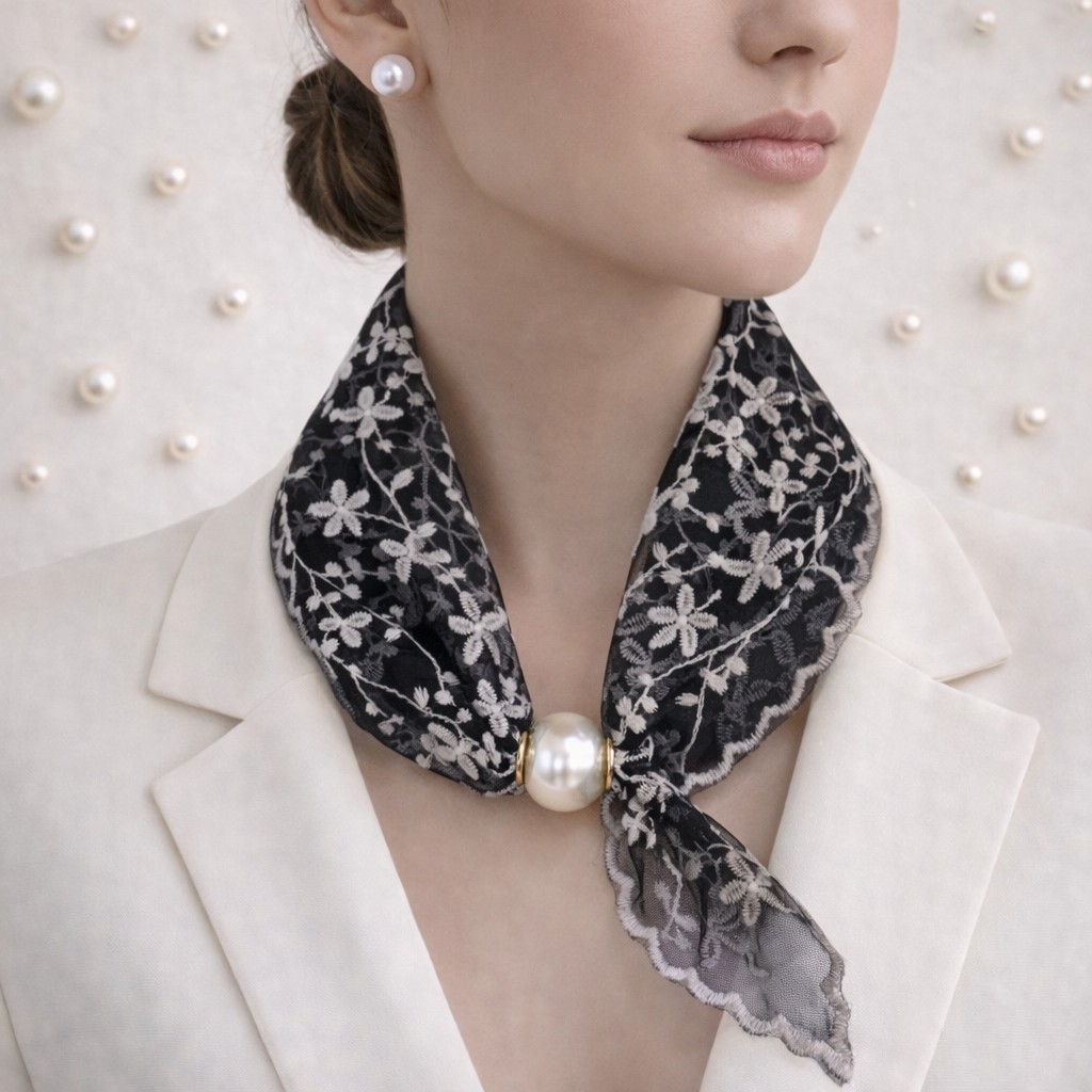 Black Lace Pearl Scarf