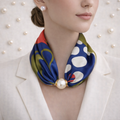 Scarf with Pearl Detail – Blue Green Red Print