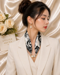 Luxury Satin Scarf with Magnetic Pearl Closure – Black White Design