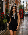 Black and White Geometric Silk Scarf with Pearl Detail