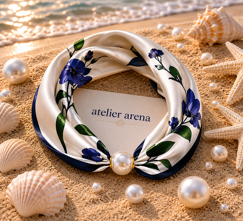 Cream Satin Scarf with Pearl