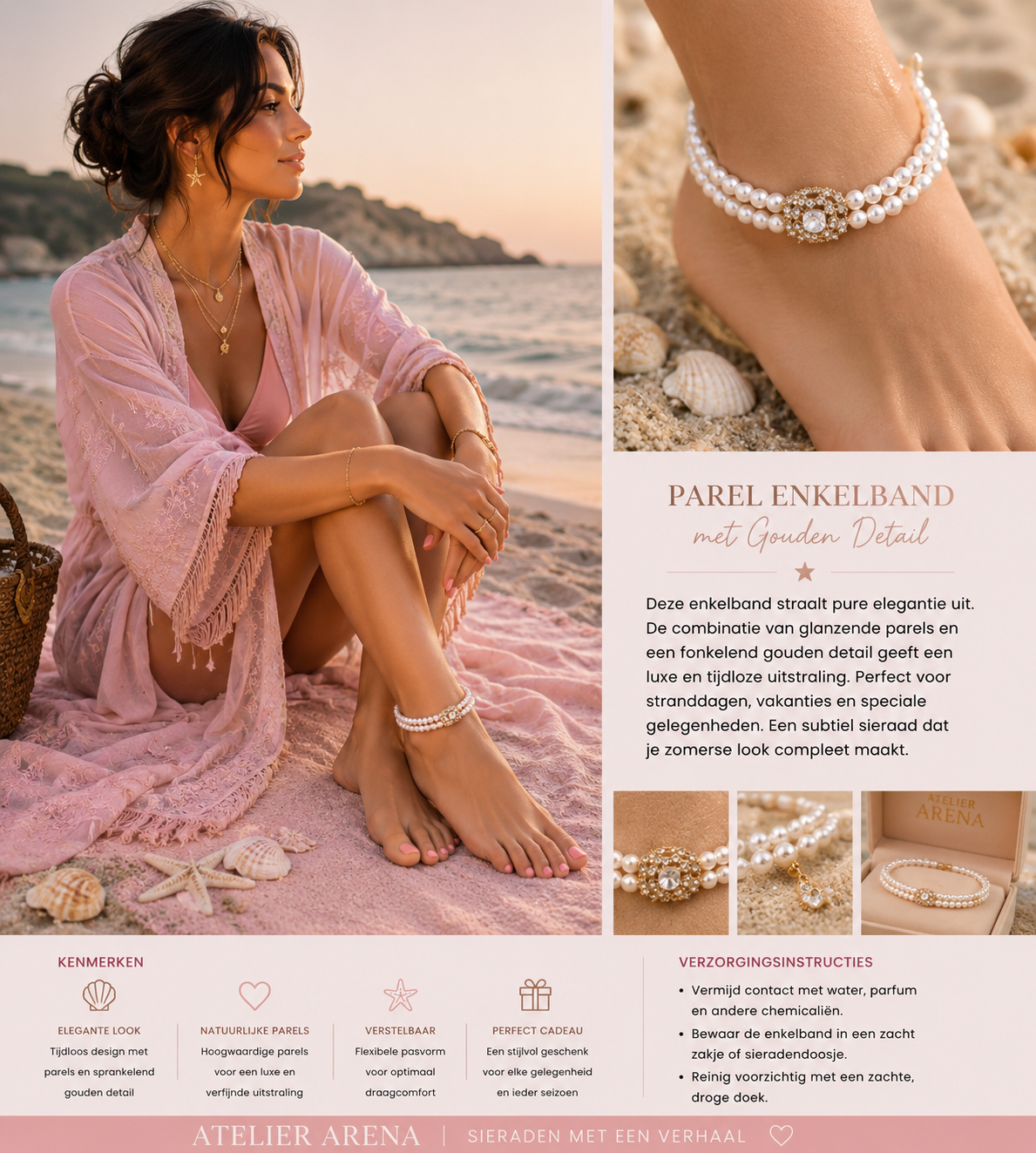 Double Pearl Anklet with Gold Clasp