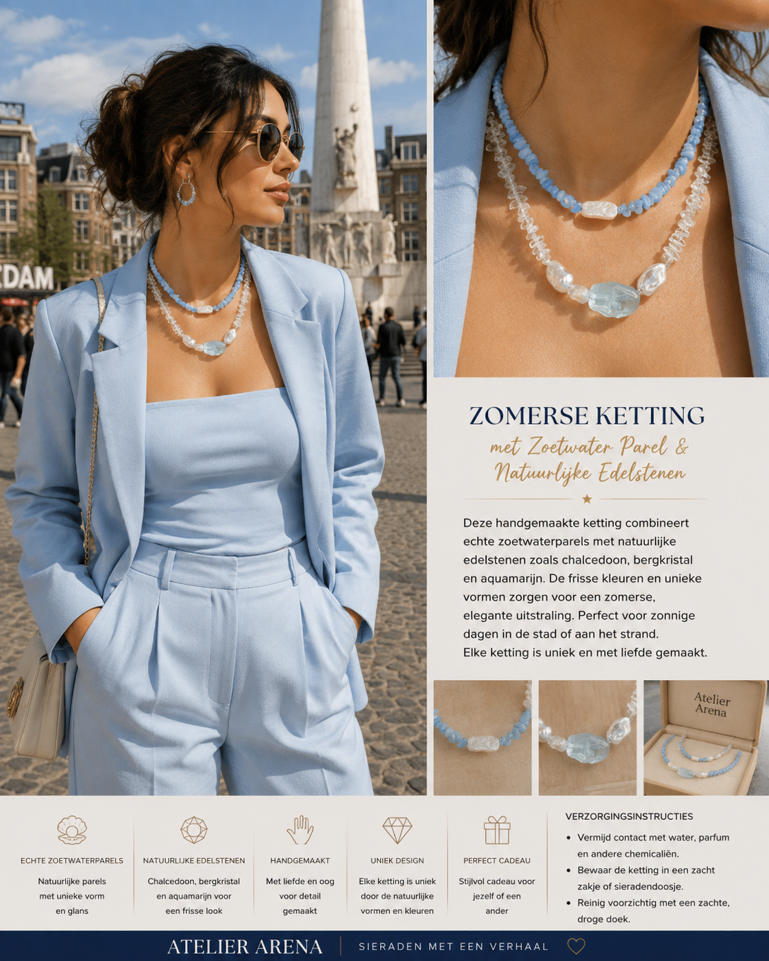 Freshwater Pearl and Aquamarine Bohemian Necklace Set