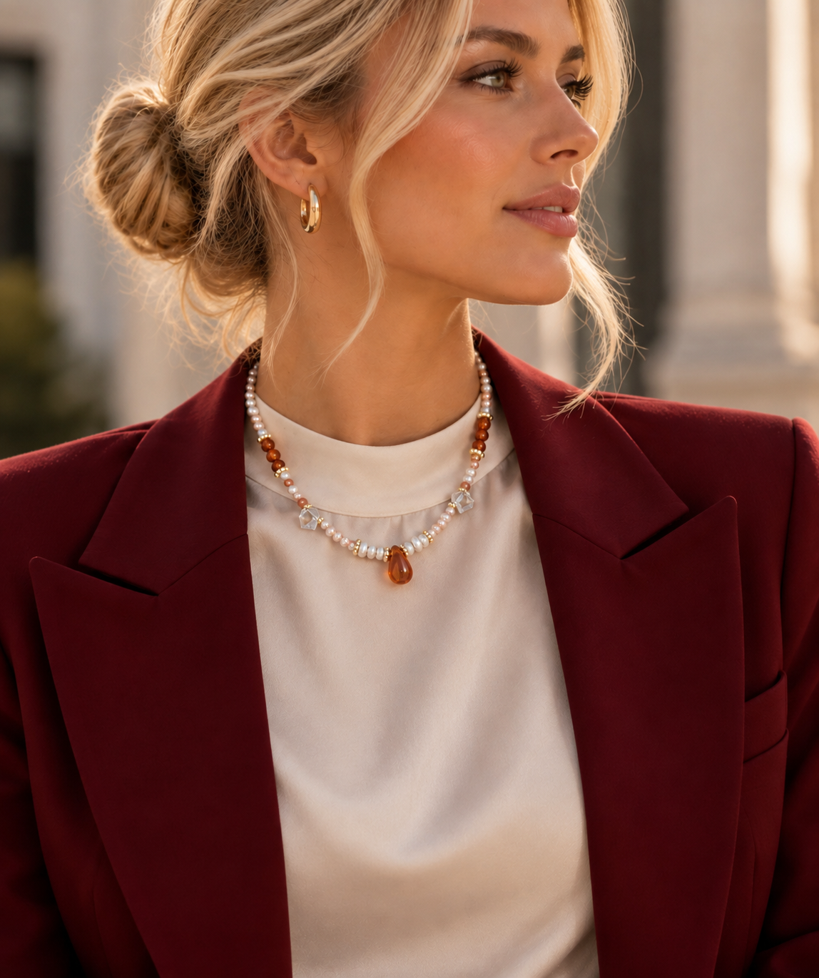Freshwater Pearl and Red Agate Necklace