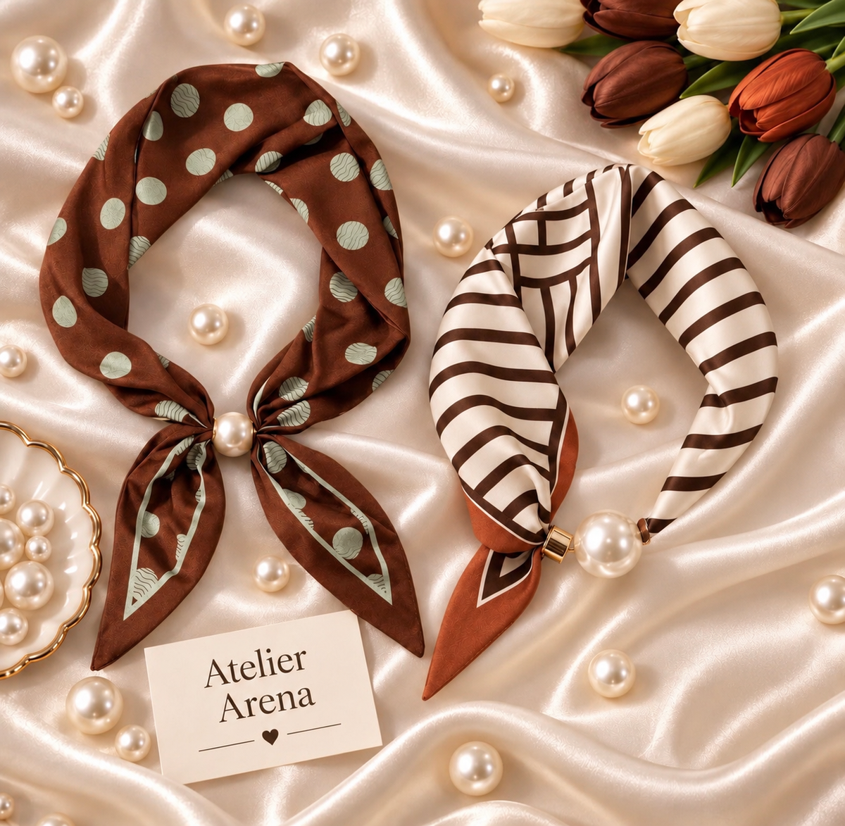 Milano Mocha Duo – 2-Piece Satin Scarf Set