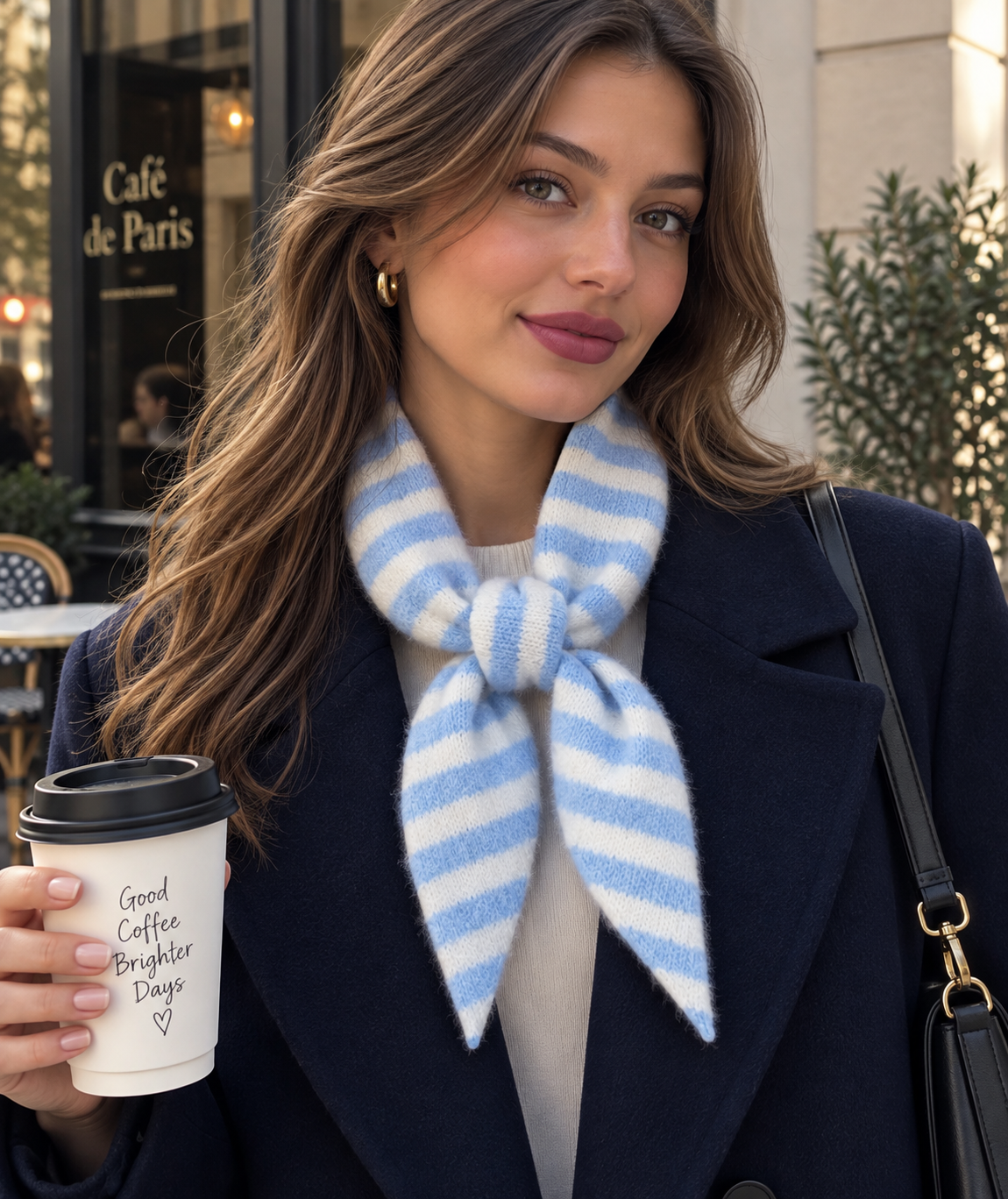 Soft Stripe Triangle Scarf – Light Blue & Cream