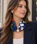 Scarf with Pearl Detail – Blue Green Red Print