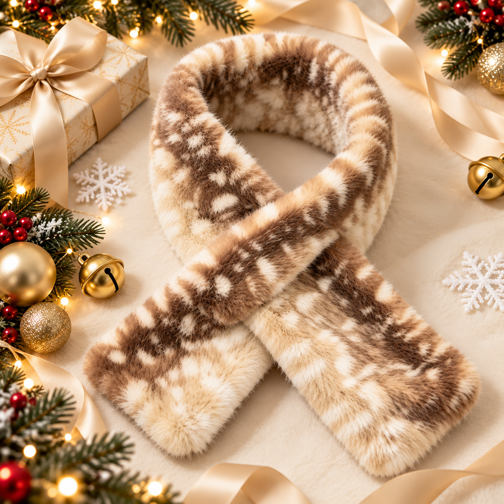 Soft Plush Spotted Winter Cross Scarf