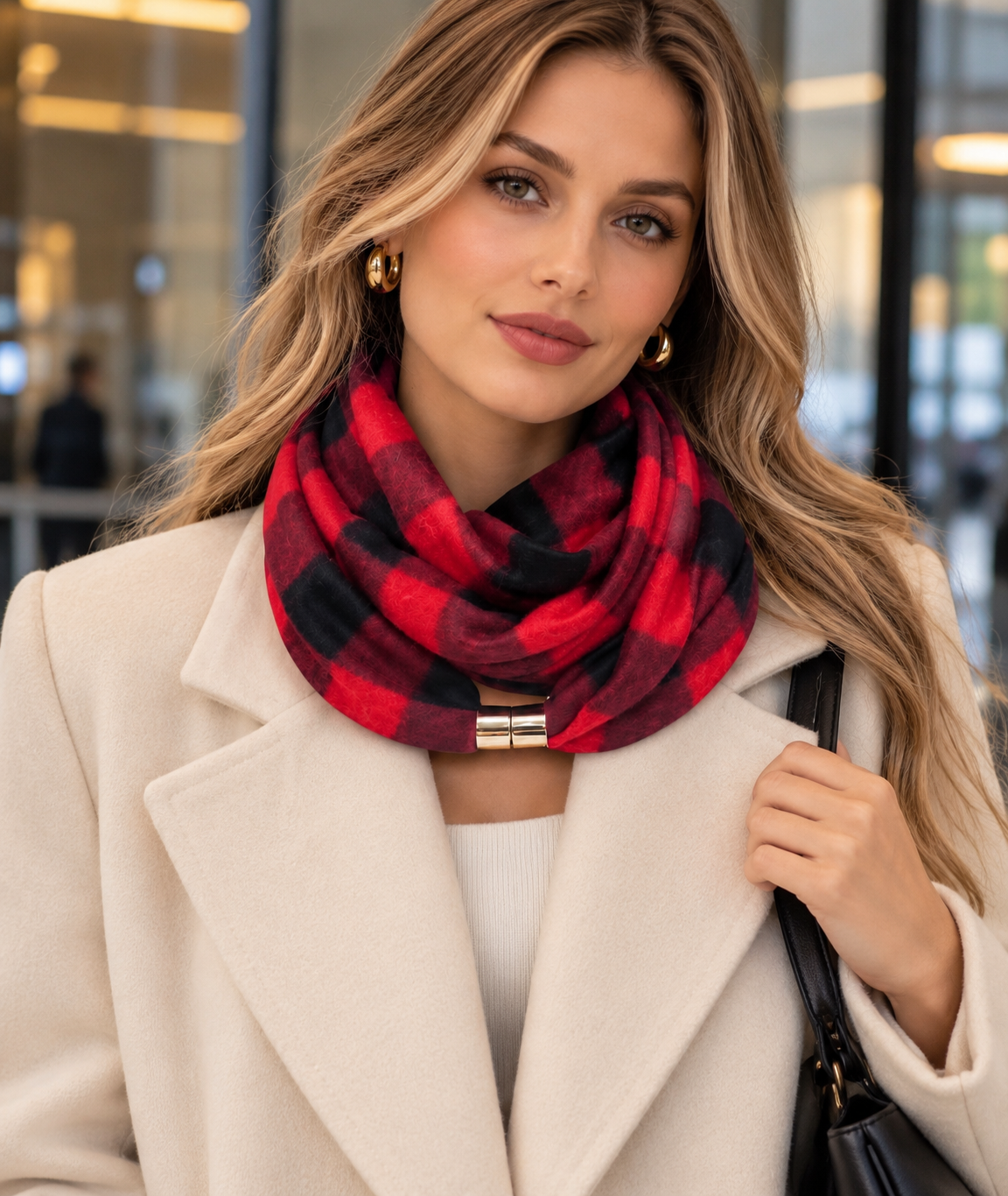 Soft Winter Fleece Scarf – Red Plaid