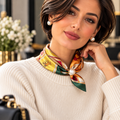 Luxurious Satin Scarf with Vintage Print and Pearl Detail