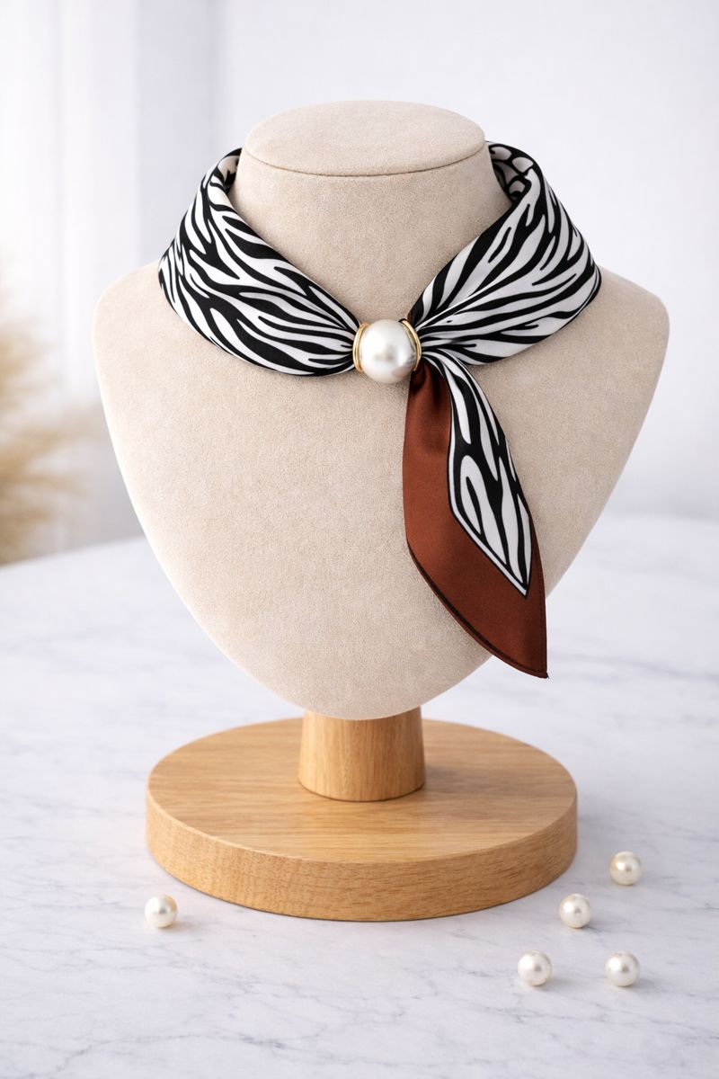 Zebra Print Scarf with Pearl