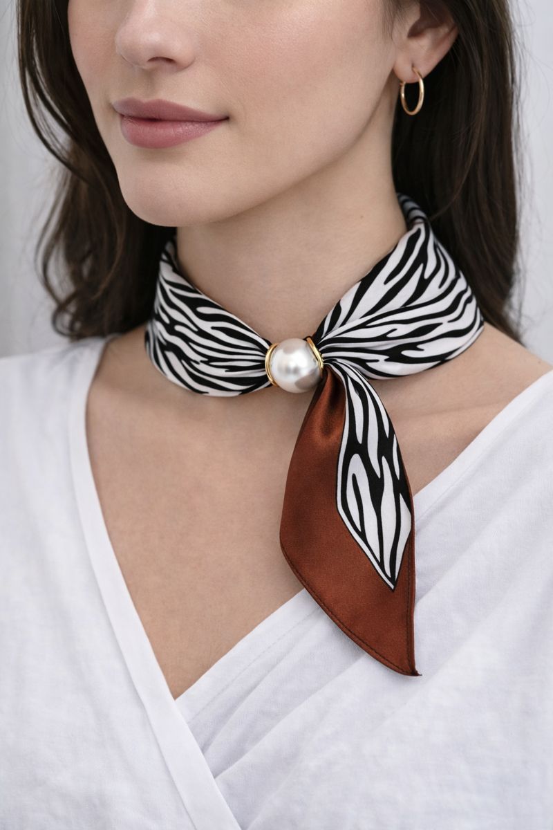 Zebra Print Scarf with Pearl