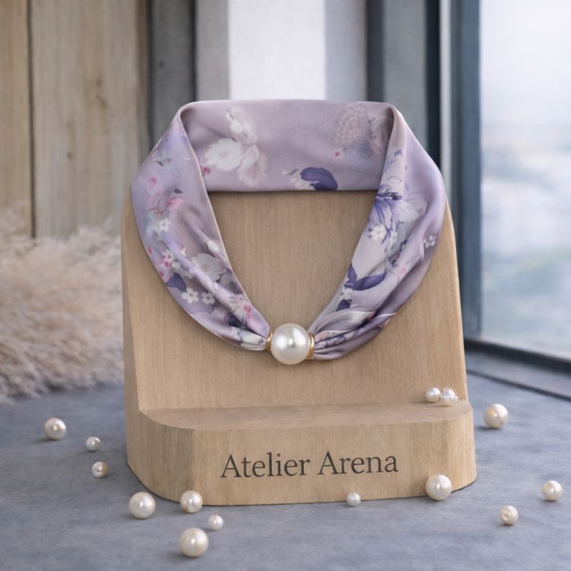 Floral Print Scarf with Pearl - Lilac