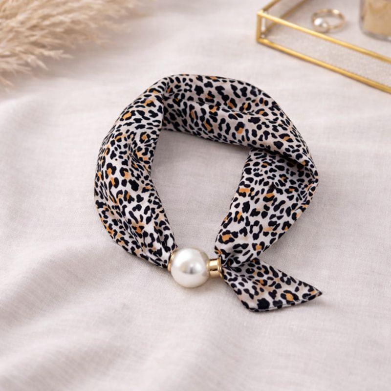 Leopard Print Scarf with Pearl