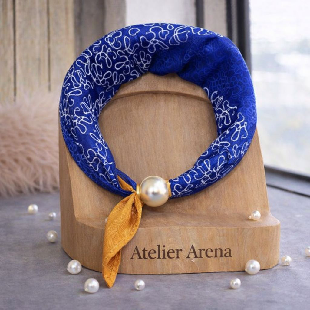 Cobalt Blue Scarf with White Pattern