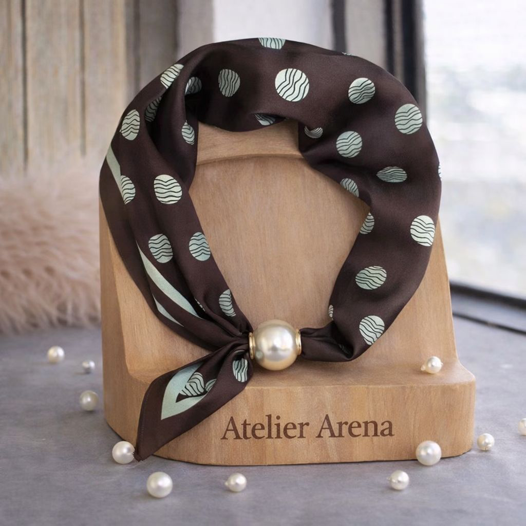 Brown Scarf with Zebra Print Light Green Dots
